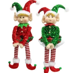 LUTIN A POSER SEQUIN VERT ROUGE H.56CM