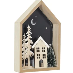 MAISON DECOR BOIS H24CM ET SAPIN AVEC LED