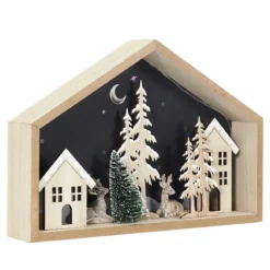 MAISON DECOR BOIS 16XH20CM ET SAPIN AVEC LED