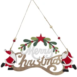 MERRY CHRISTMAS A SUSPENDRE BOIS ROUGE VERT L.30CM