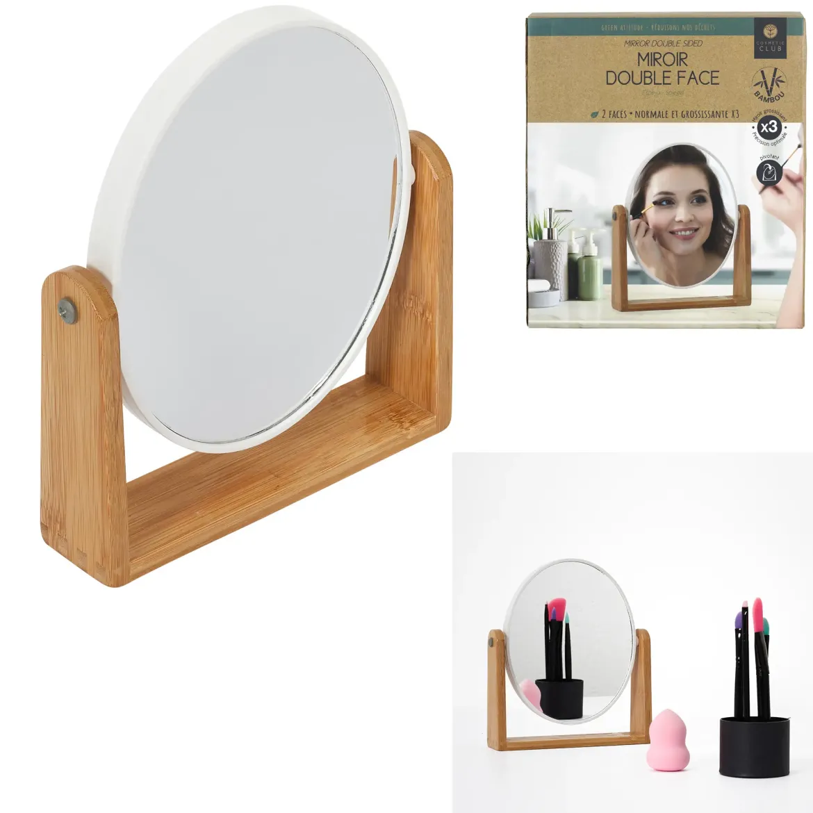 MIROIR DOUBLE FACE BAMBOU