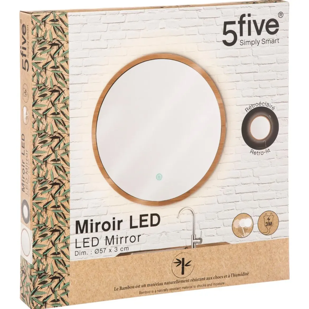 MIROIR MURAL LED ROND BAMBOU D.57CM