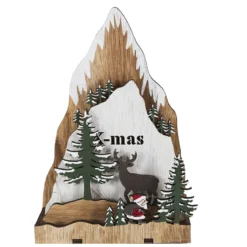 MONTAGNE BOIS AVEC SAPIN CERF ET PERE NOEL