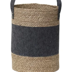 MOYENNE PANIERE RONDE MATIERE VEGETALE GRIS FONCE NATURE
