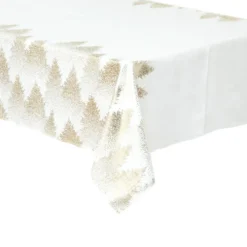 NAPPE BLANC OR IMPRIME SAPIN 140X240CM