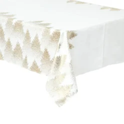 NAPPE BLANC OR IMPRIME SAPIN 140X240CM