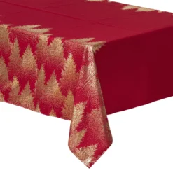 NAPPE ROUGE OR IMPRIME SAPIN 140X360CM