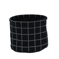 PANIER COTON IMPRIME MOTIF CARRE NOIR 15X12CM