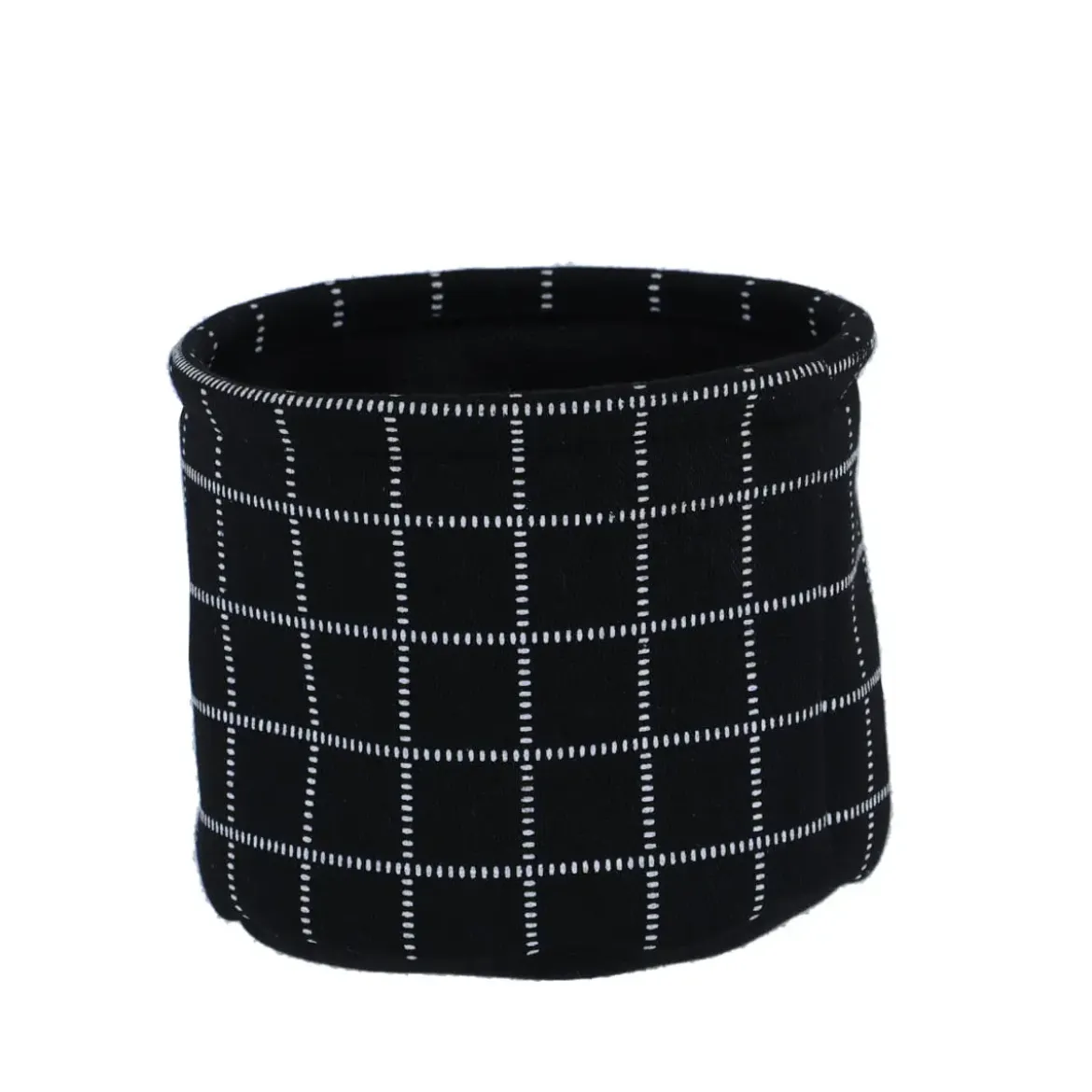 PANIER COTON IMPRIME MOTIF CARRE NOIR 15X12CM