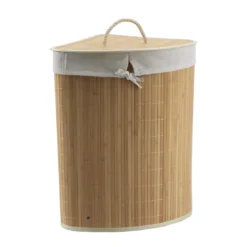 PANIERE A LINGE D ANGLE PLIABLE BAMBOU TISSU LIN