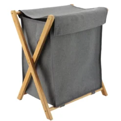 PANIERE A LINGE PLIABLE BAMBOU 54L GRIS BAMBOU