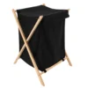 PANIERE A LINGE PLIABLE SAPIN ET TISSU NATUREL NOIR