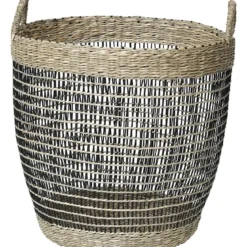 PANIERE A LINGE RONDE VEGETALE TRESSE 47X37CM NOIR NATUREL