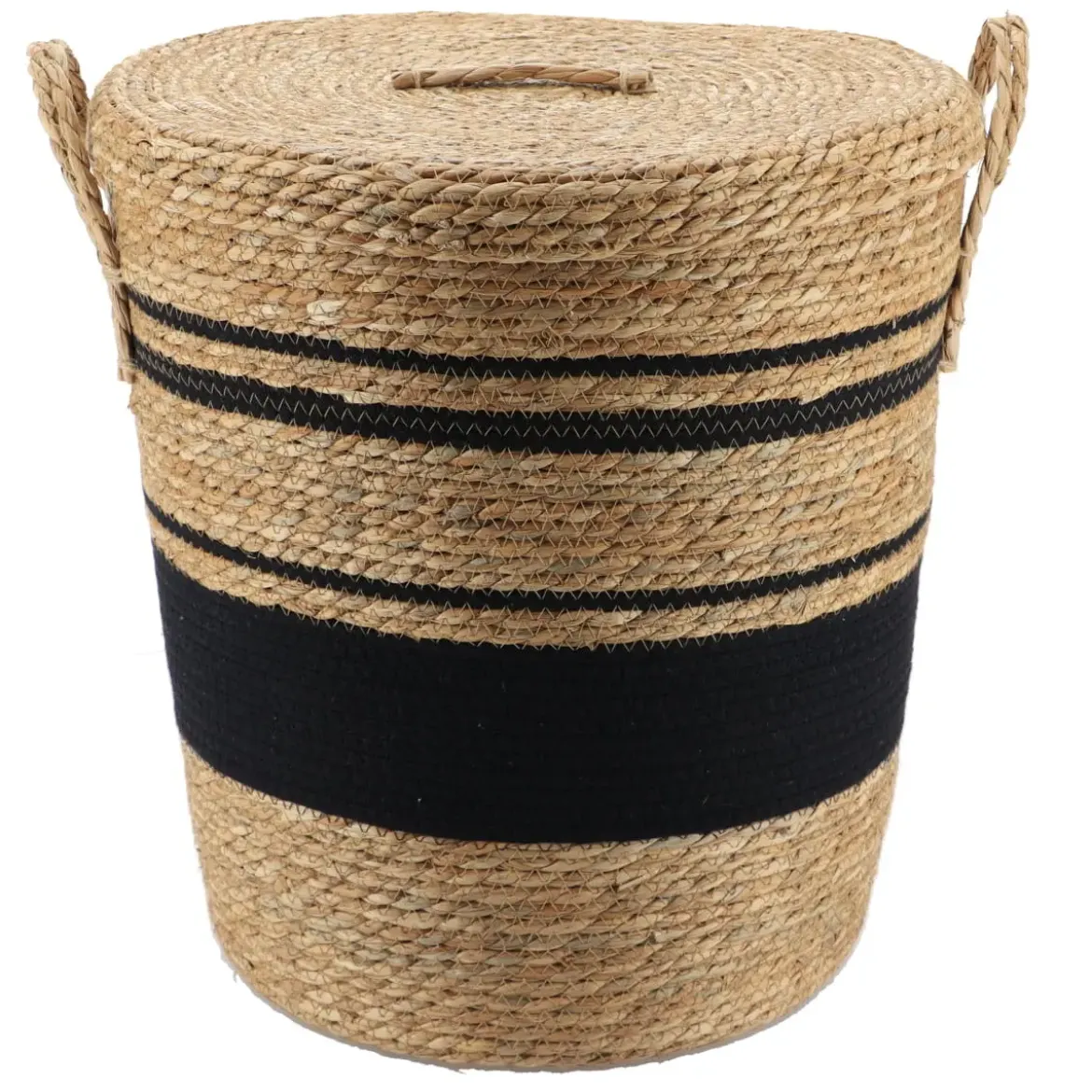 PANIERE COUVERCLE PAILLE ET COTON 42X48CM NATUREL NOIR