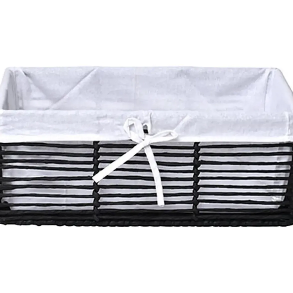 PANIERE GM EN PAPIER STRUCTURE METAL NOIR TISSU BLANC