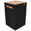PANIERE LINGE PAPIER METAL COUVERCLE BAMBOU 33X33X53CM NOIR