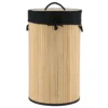 PANIERE LINGE RONDE PLIABLE BAMBOU TISSU LIN NOIR