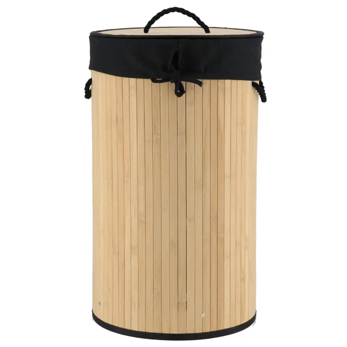 PANIERE LINGE RONDE PLIABLE BAMBOU TISSU LIN NOIR