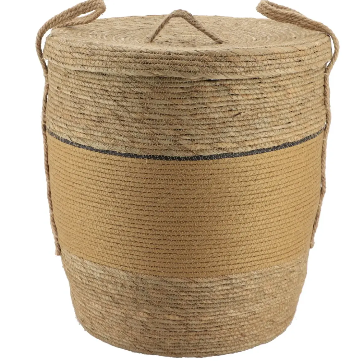 PANIERE PAPIER ET PAILLE AVEC COUVERCLE 42X48CM OCRE NATUREL