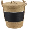 PANIERE PAPIER ET PAILLE AVEC COUVERCLE 37X43CM NOIR NATUREL