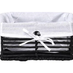 PANIERE PM EN PAPIER STRUCTURE METAL NOIR TISSU BLANC