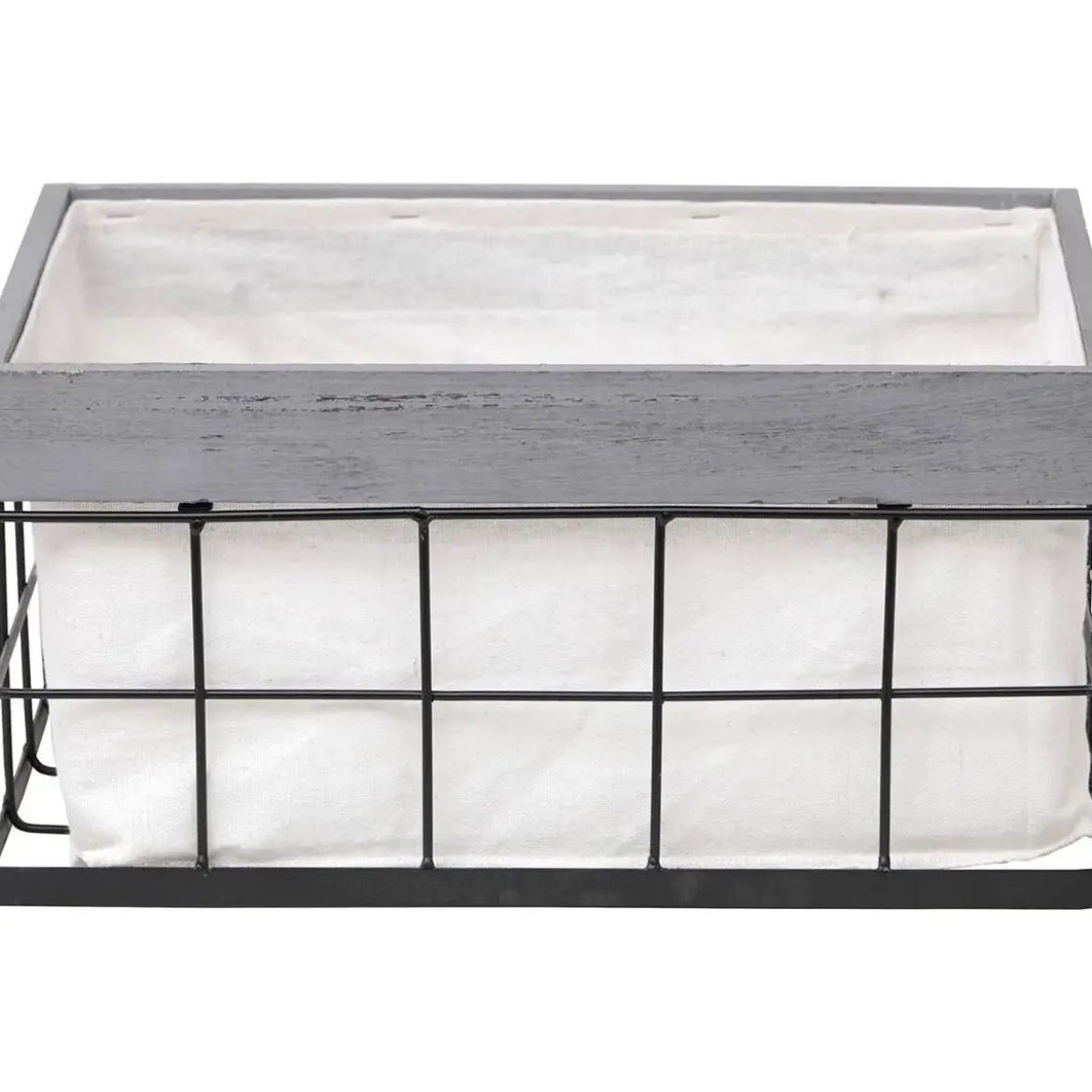 PANIERE RECTANGULE BOIS METAL GM HOME DECO GRIS