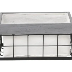 PANIERE RECTANGULE BOIS METAL MM HOME DECO GRIS