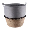 PANIERE RONDE DECO POMPONS D.37X43CM GRIS NATUREL