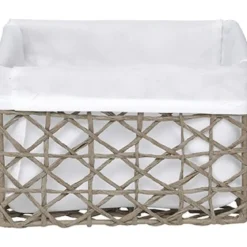 PANIER GM PAPIER TAUPE TISSU BLANC