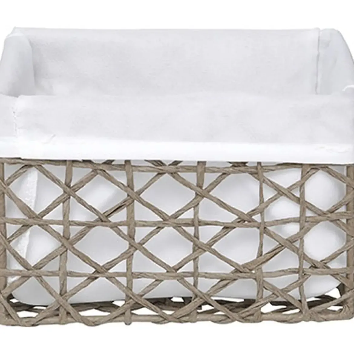PANIER GM PAPIER TAUPE TISSU BLANC