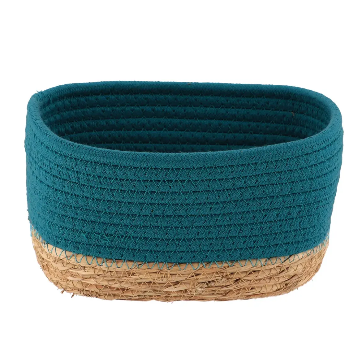 PANIER RECTANGLE COTON VEGETALE 21X13X12CM BLEU TAHITIEN