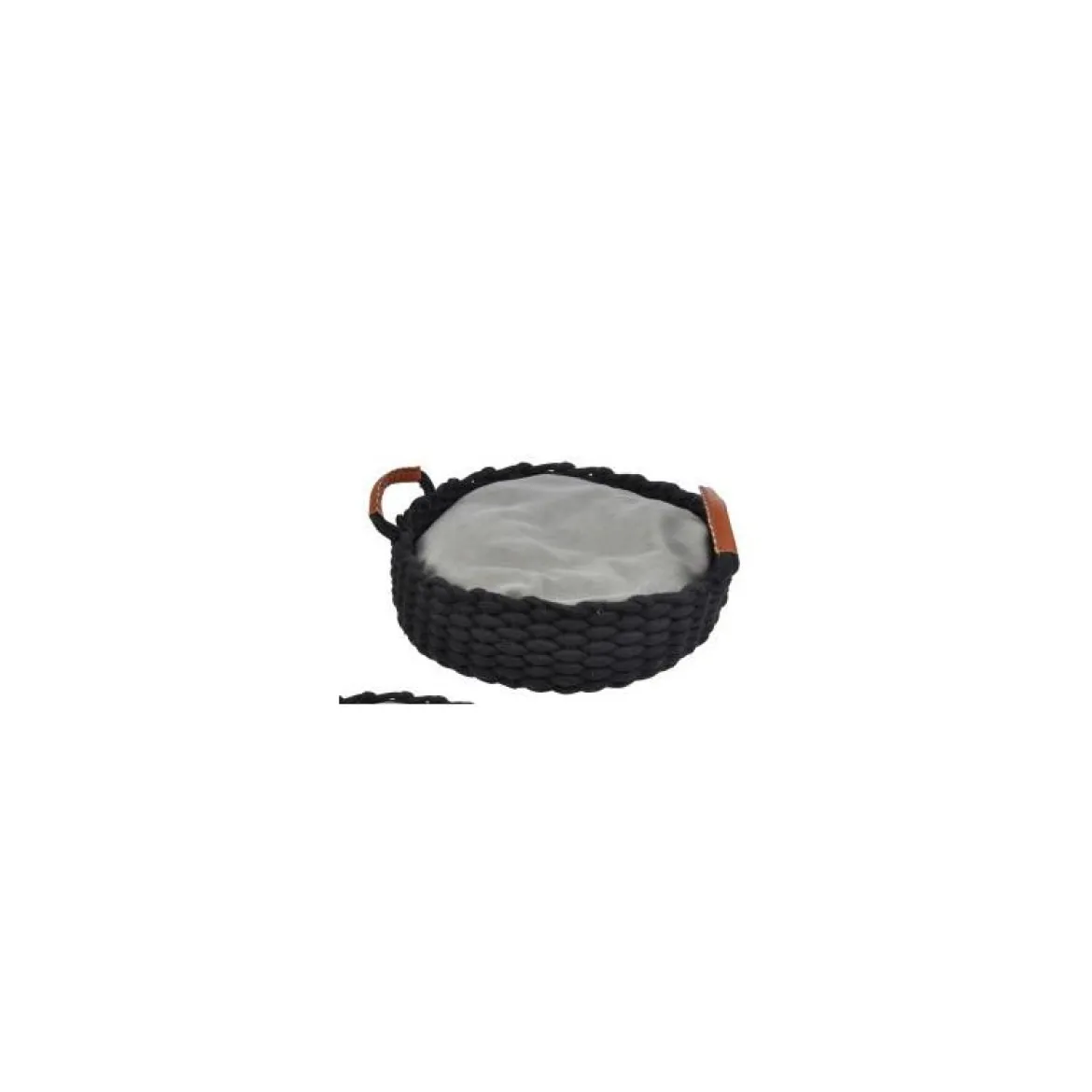 PANIER ROND CORDE ANSES D.40XH10CM NOIR COUSSIN AMOVIBLE