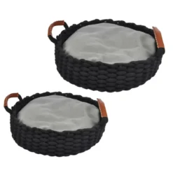 PANIER ROND CORDE ANSES D.40XH10CM NOIR COUSSIN AMOVIBLE