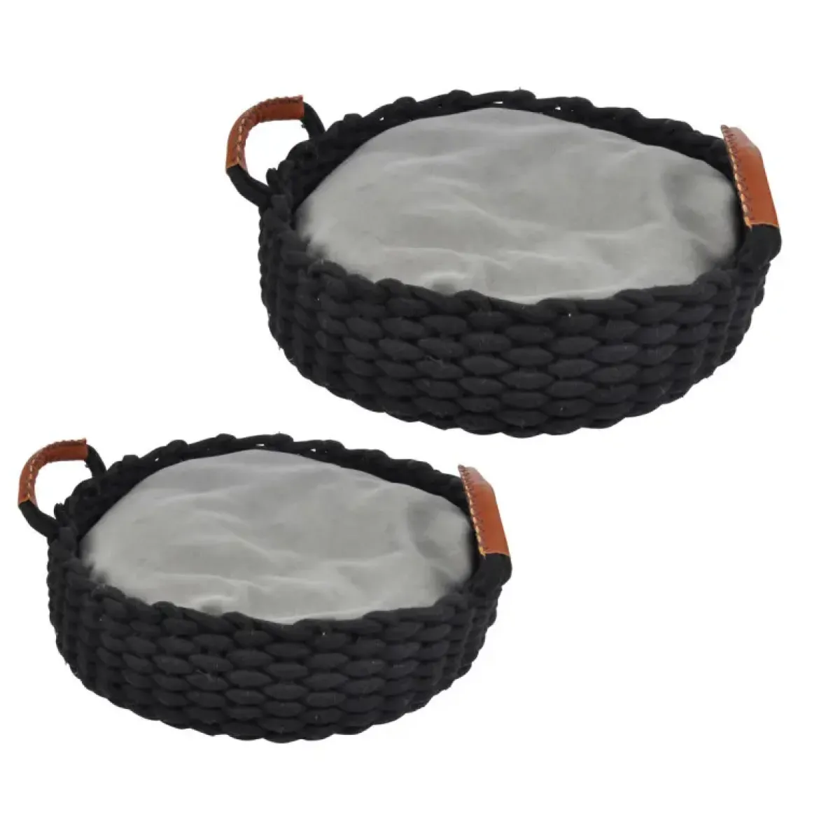PANIER ROND CORDE ANSES D.40XH10CM NOIR COUSSIN AMOVIBLE