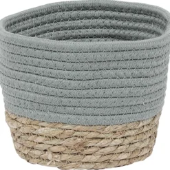 PANIER ROND COTON MATIERE VEGETALE VERT NATUREL D.17X14CM
