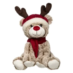 PELUCHE RENNE BRUN BONNET H.35CM