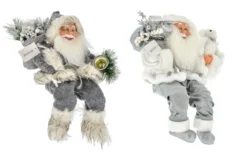 PERE NOEL 25X15X40CM ASSIS GRIS BLANC ET ARGENTE BLANC