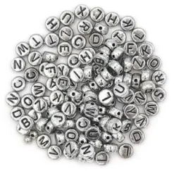 PERLES ACRYLIQUE RONDES ALPHABET ARGENTE 0.7X0.3CM X40G