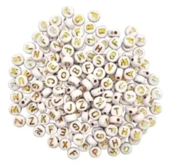 PERLES LETTRES RONDES ACRYLIQUE BLANC ET OR 0.7X0.3CM X40G