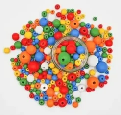 PERLES RONDES BOIS MULTICOLORES 0.8 A 2.3CM X385 PIECES