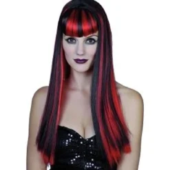 PERRUQUE CHVX LONG FRANGE NOIR ROUGE