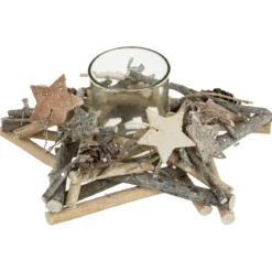 PHOTOPHORE BOIS COURONNE DE TABLE ETOILE 1 PHOTOPHORE