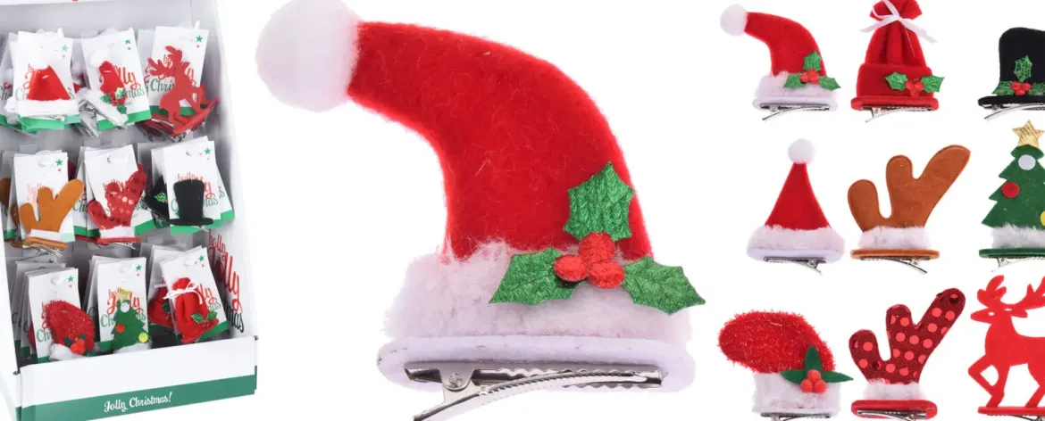 PINCE CHEVEUX THEME NOEL D.9CM