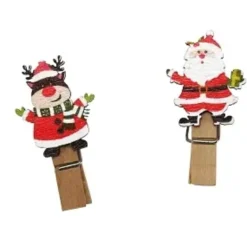 PINCES A LINGE PERE NOEL ET RENNES BOIS 4X2X1CM X10 PIECES