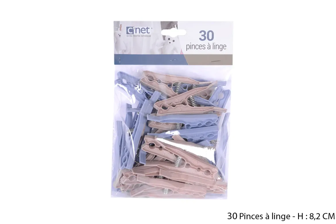 30 PINCES LINGE GREGE ET BLEU 8.8CM