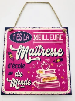 PLAQUE RETRO MAITRESSE OU MAITRE 22X22CM