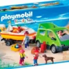 PLAYMOBIL CAMIONNETTE FAMILIALE AVEC BATEAU ET REMORQUE