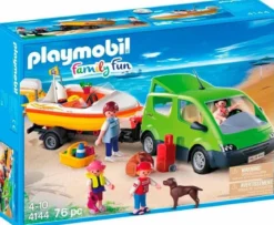 PLAYMOBIL CAMIONNETTE FAMILIALE AVEC BATEAU ET REMORQUE