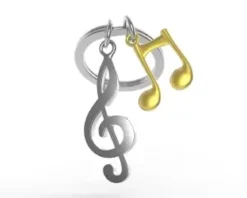 PORTE CLES CLE DE SOL ET NOTE DE MUSIQUE DOREE