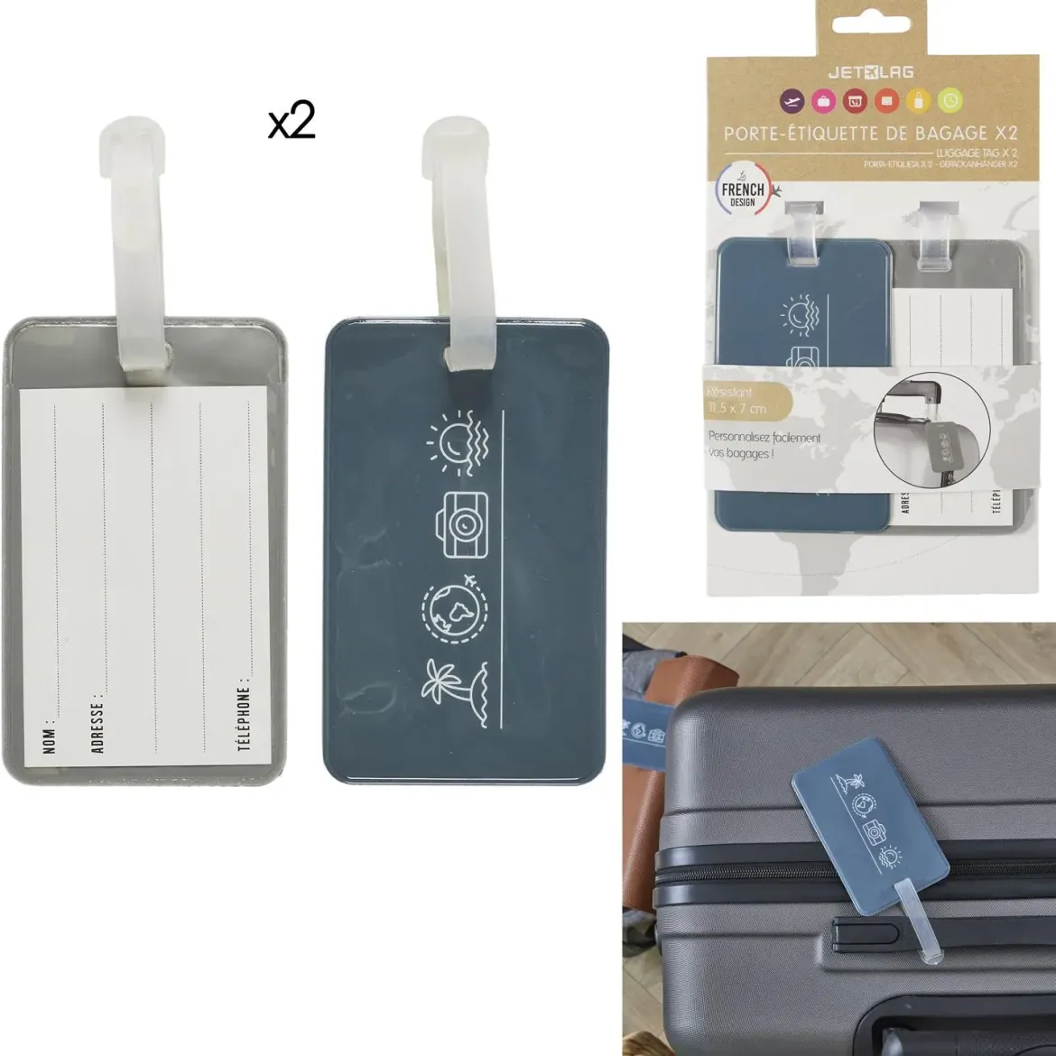 PORTE ETIQUETTE A BAGAGES X2